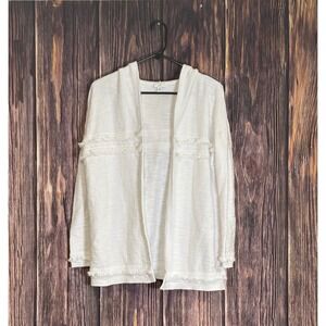 J Jill Hooded Cardigan Women White XSP Open Front Cotton Frayed Terry Sweater